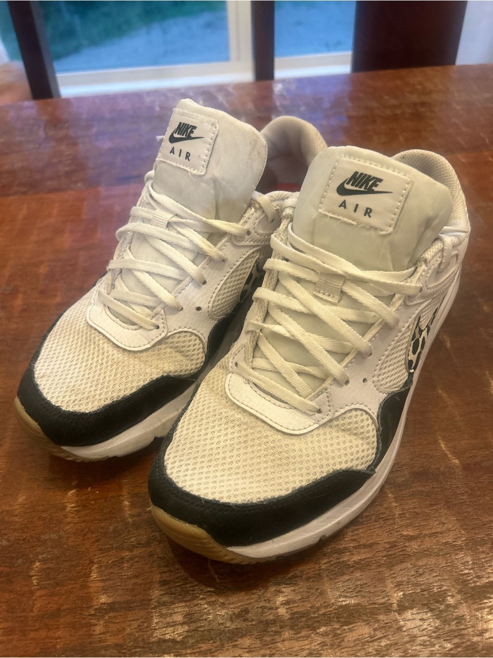 Nike Air Women's Athletic Shoes in Ivory with Black Leopard Swoosh - Picture 2 of 4
